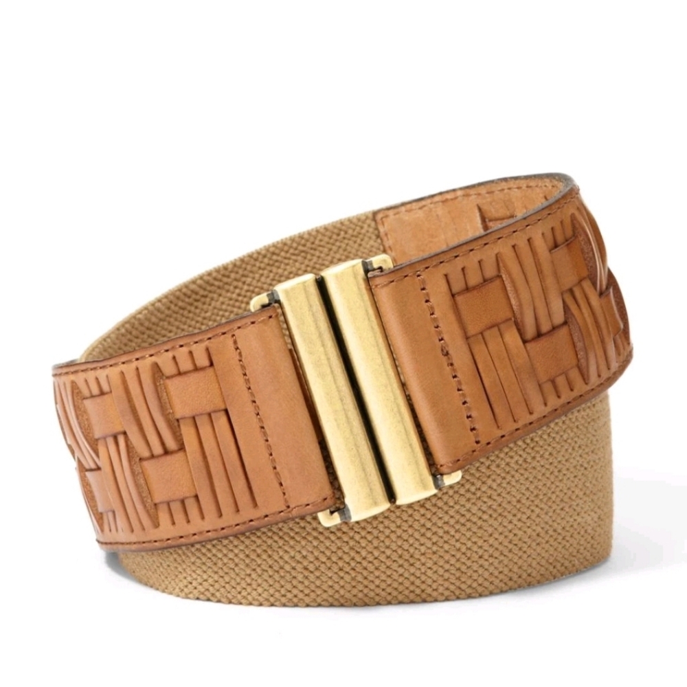 FOSSIL | Basketweave Leather Belt Elastic Brown Sz M